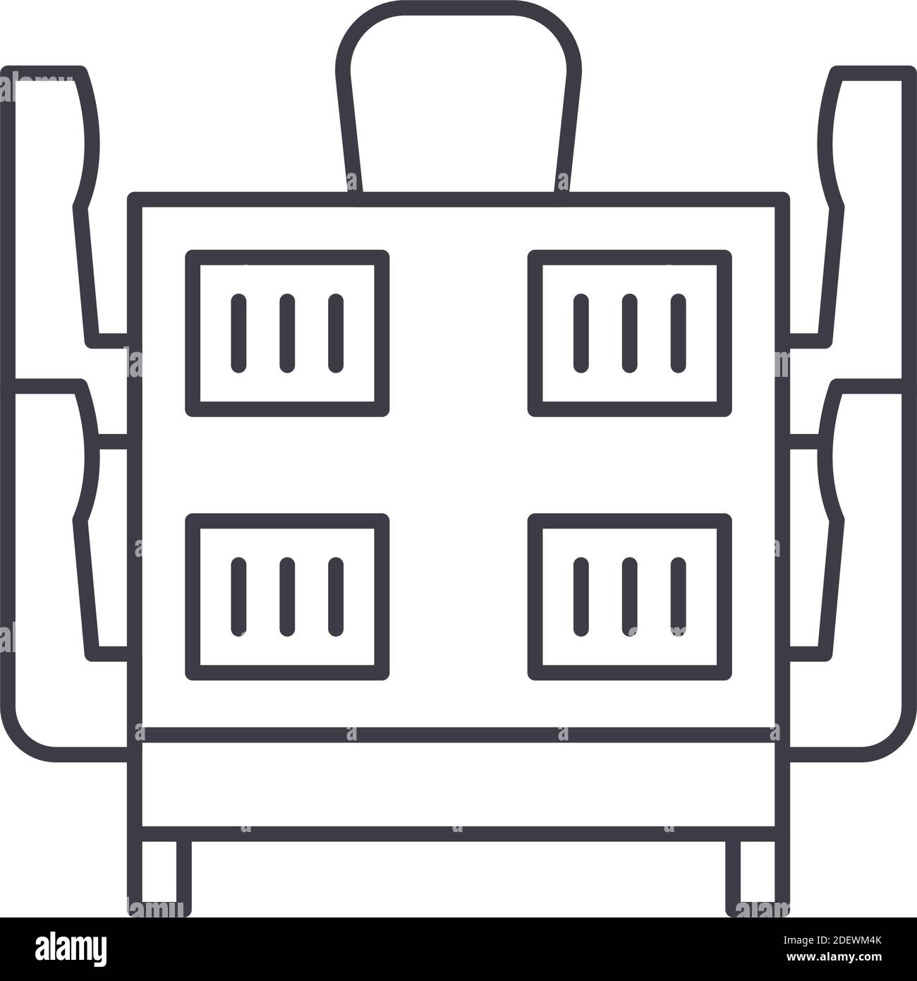 Icona della sala riunioni, illustrazione lineare isolata, vettore di linee sottili, segno di disegno web, simbolo del concetto di contorno con tratto modificabile su sfondo bianco. Illustrazione Vettoriale