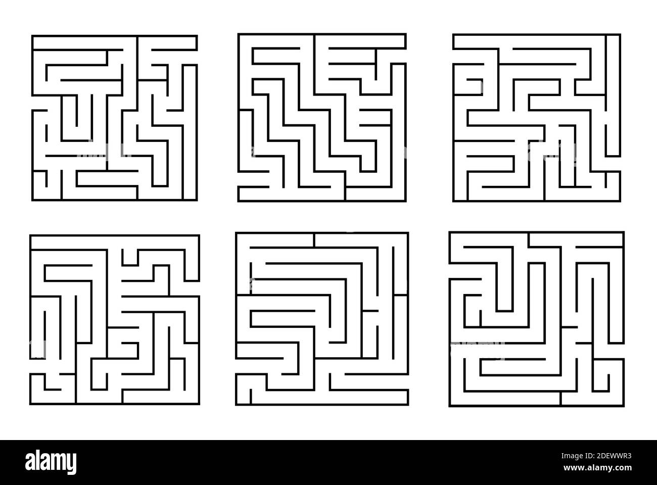Set di labirinto quadrato gioco labirinto per bambini. Logica labirintica. Un modo giusto per andare. Immagine piatta vettoriale Illustrazione Vettoriale