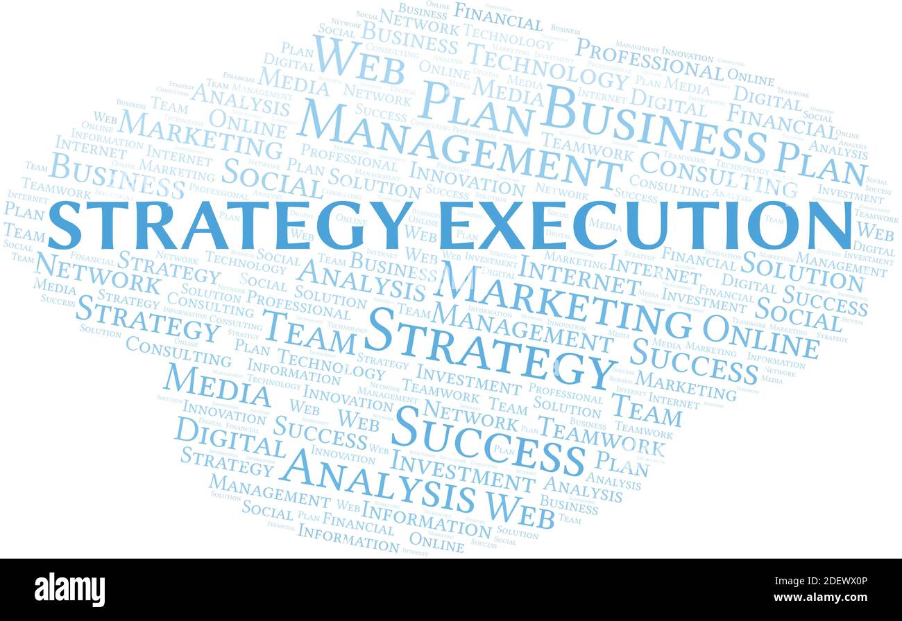 Esecuzione di strategia Word cloud creare solo con il testo. Illustrazione Vettoriale
