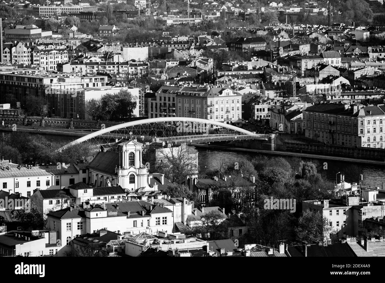 Vista dall'alto nella storica città di Cracovia, Polonia. Foto in bianco e nero. Foto Stock