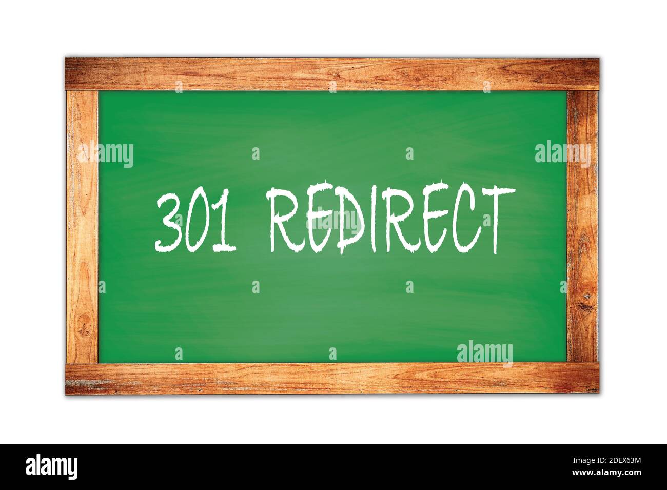 301 REDIRECT testo scritto su lavagna di legno verde cornice scuola. Foto Stock