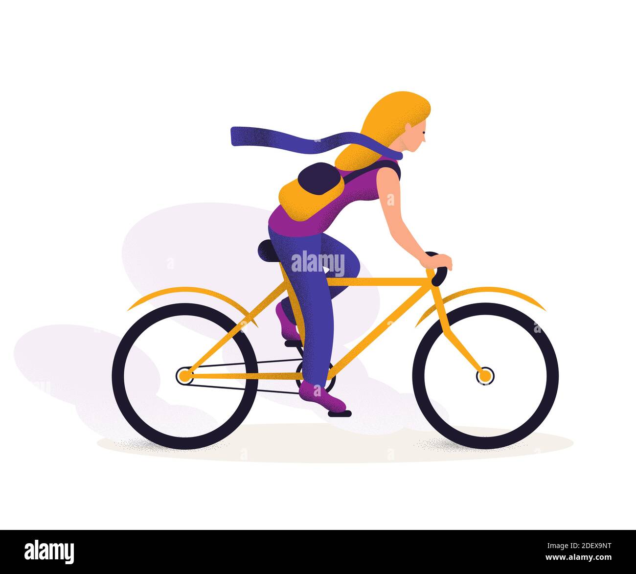 Illustrazione del vettore di addestramento della donna sportiva. Attività all'aperto. Personaggio cartone animato femminile in viaggio. Immagine trasporto Eco. Illustrazione Vettoriale