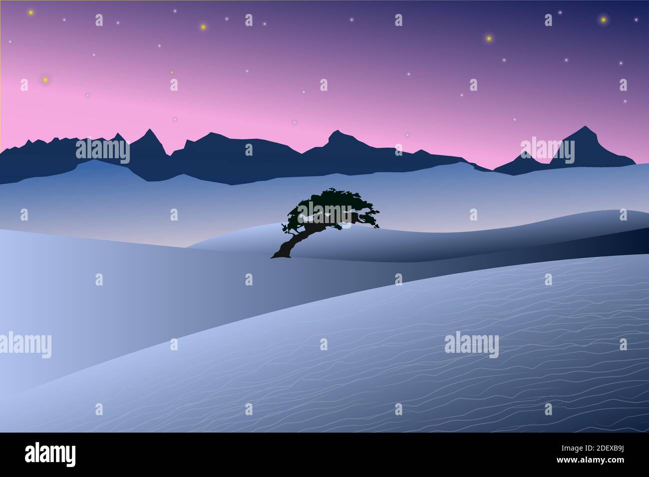 illustrazione vettoriale del deserto di notte. palma. Illustrazione Vettoriale