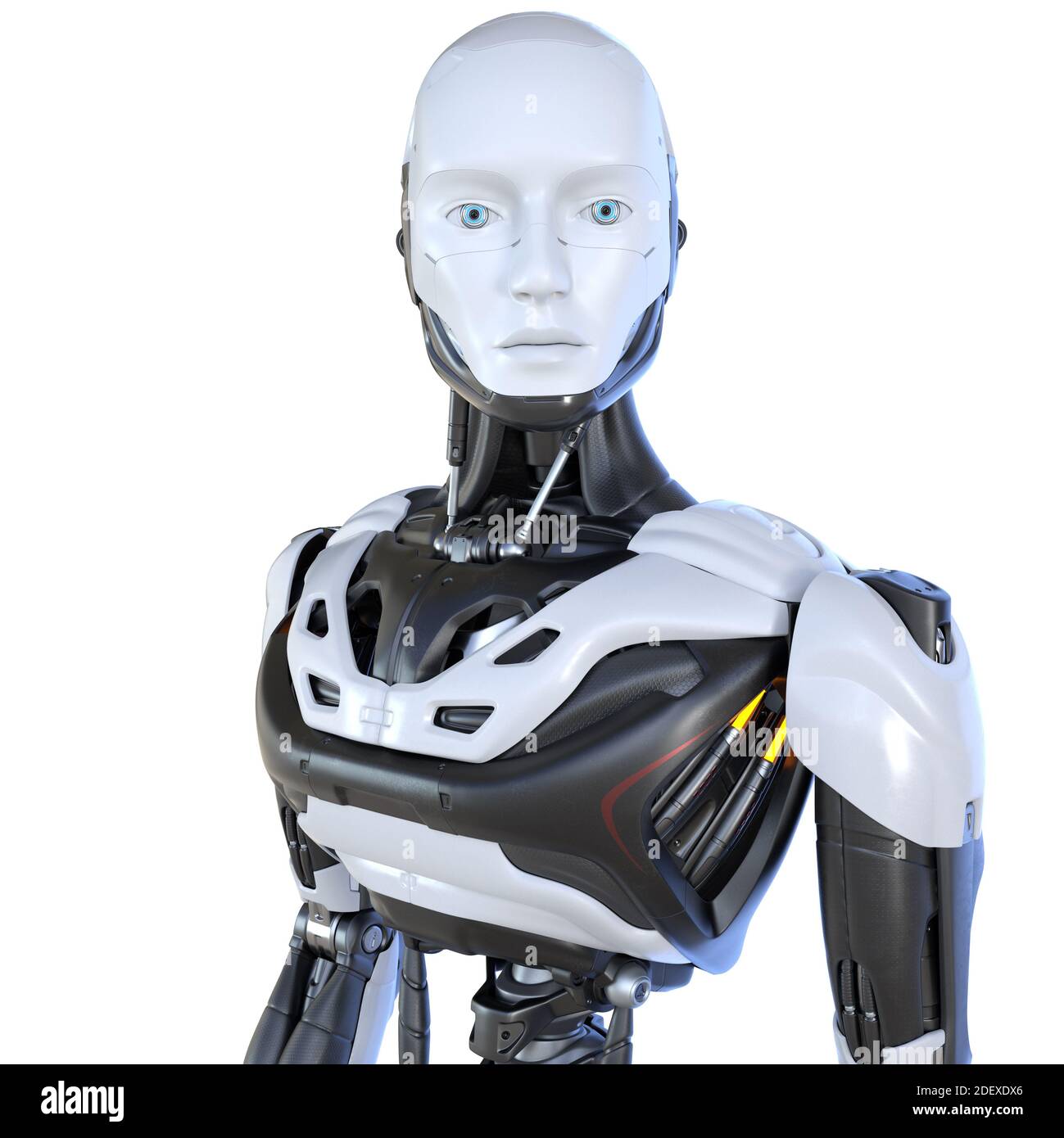 Robot android cyborg. Tracciato di ritaglio incluso. Illustrazione 3D Foto Stock