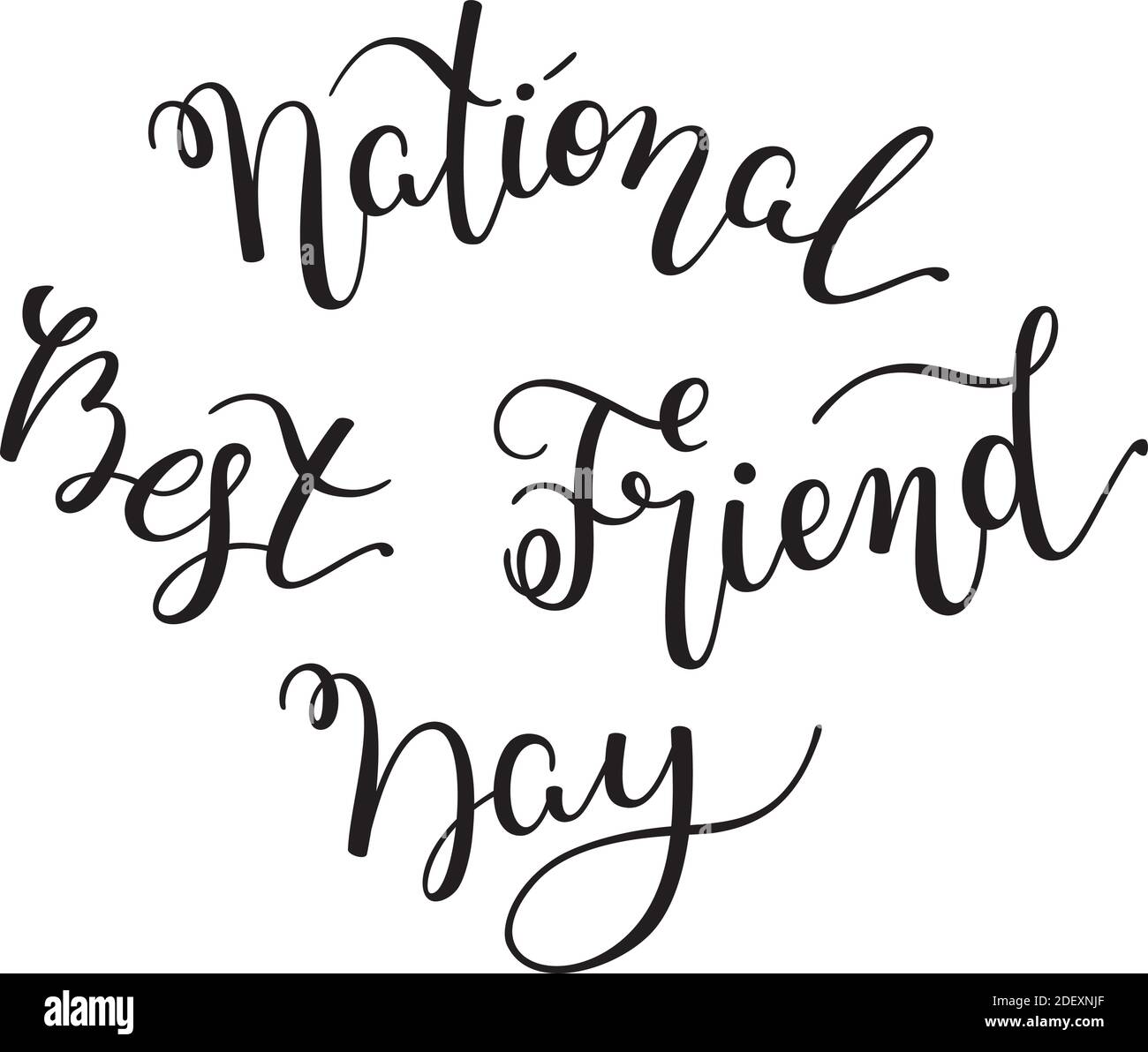 Scritta a mano National Best Friend Day isolato su sfondo bianco. Modello per scheda, poster, stampa. Illustrazione Vettoriale