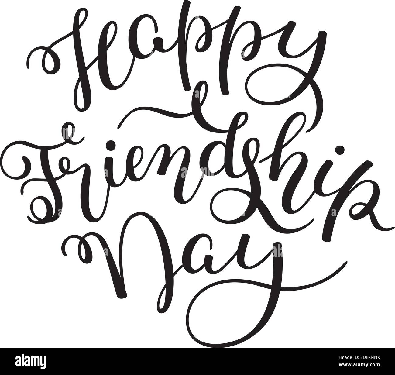 Scritta a mano Happy Friendship Day isolato su sfondo bianco. Modello per scheda, poster, stampa. Illustrazione Vettoriale
