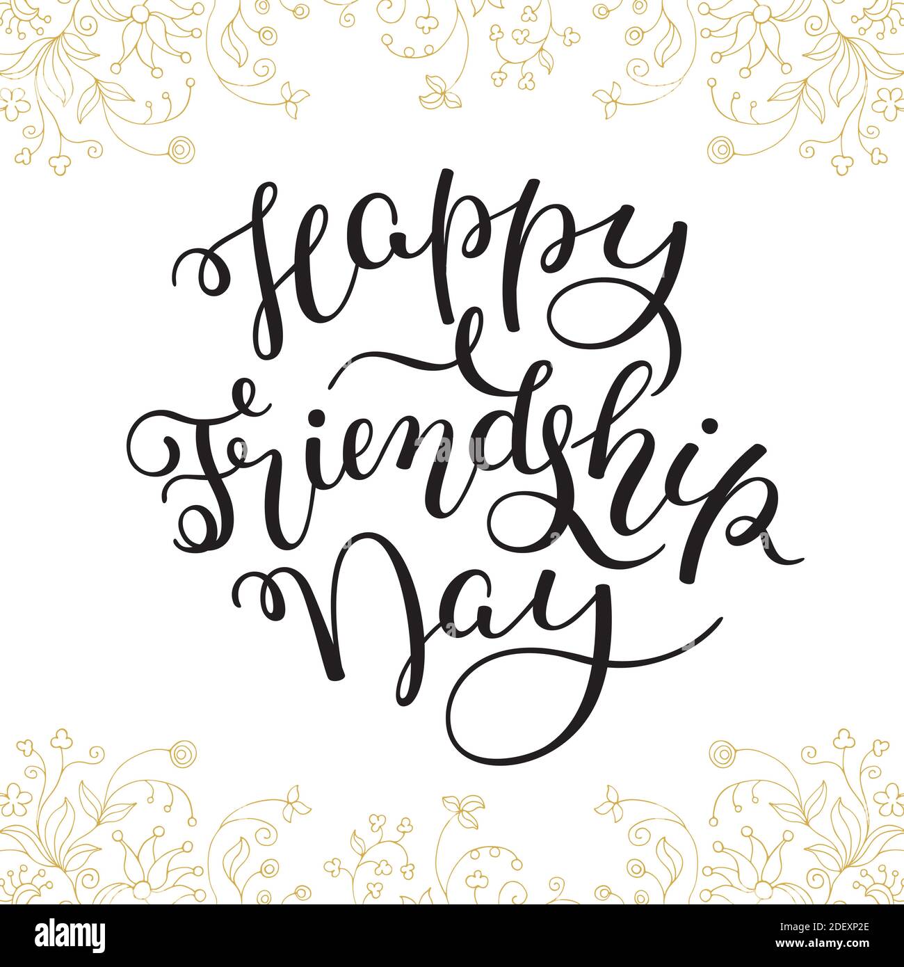 Cornice floreale e scritta a mano Happy Friendship Day. Modello per scheda, poster, stampa. Illustrazione Vettoriale
