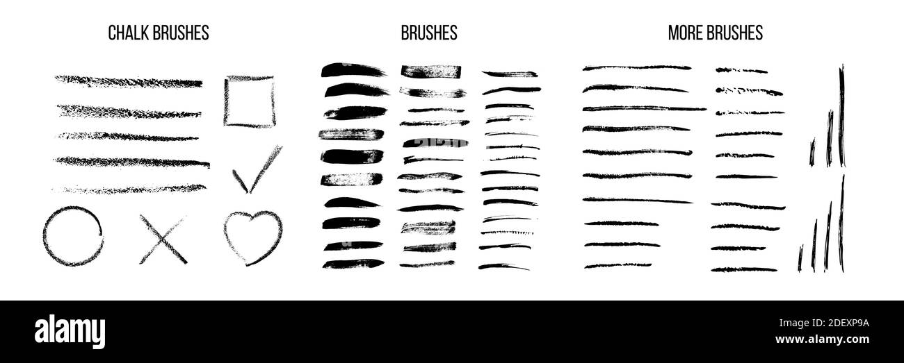 Set vettoriale tratti pennello inchiostro nero Illustrazione Vettoriale