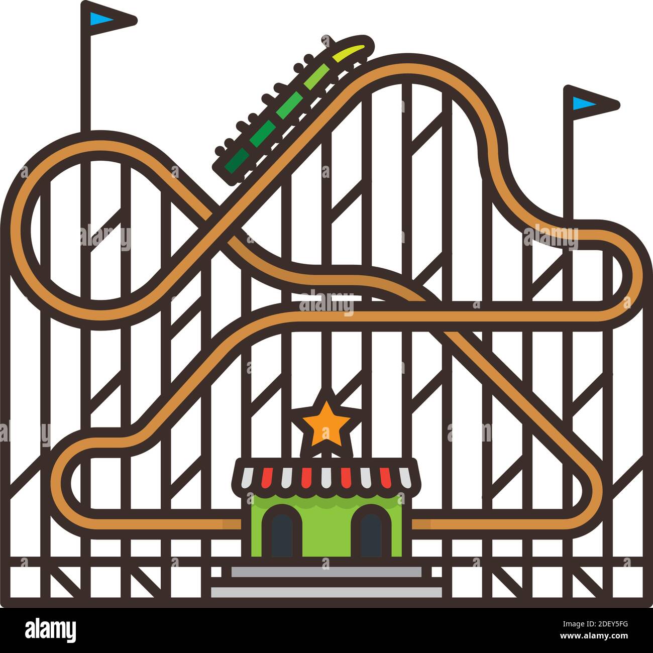 Roller coaster isolato vettore illustrazione, divertente luogo di ritrovo simbolo per Roller Coaster Day il 16 agosto. Illustrazione Vettoriale