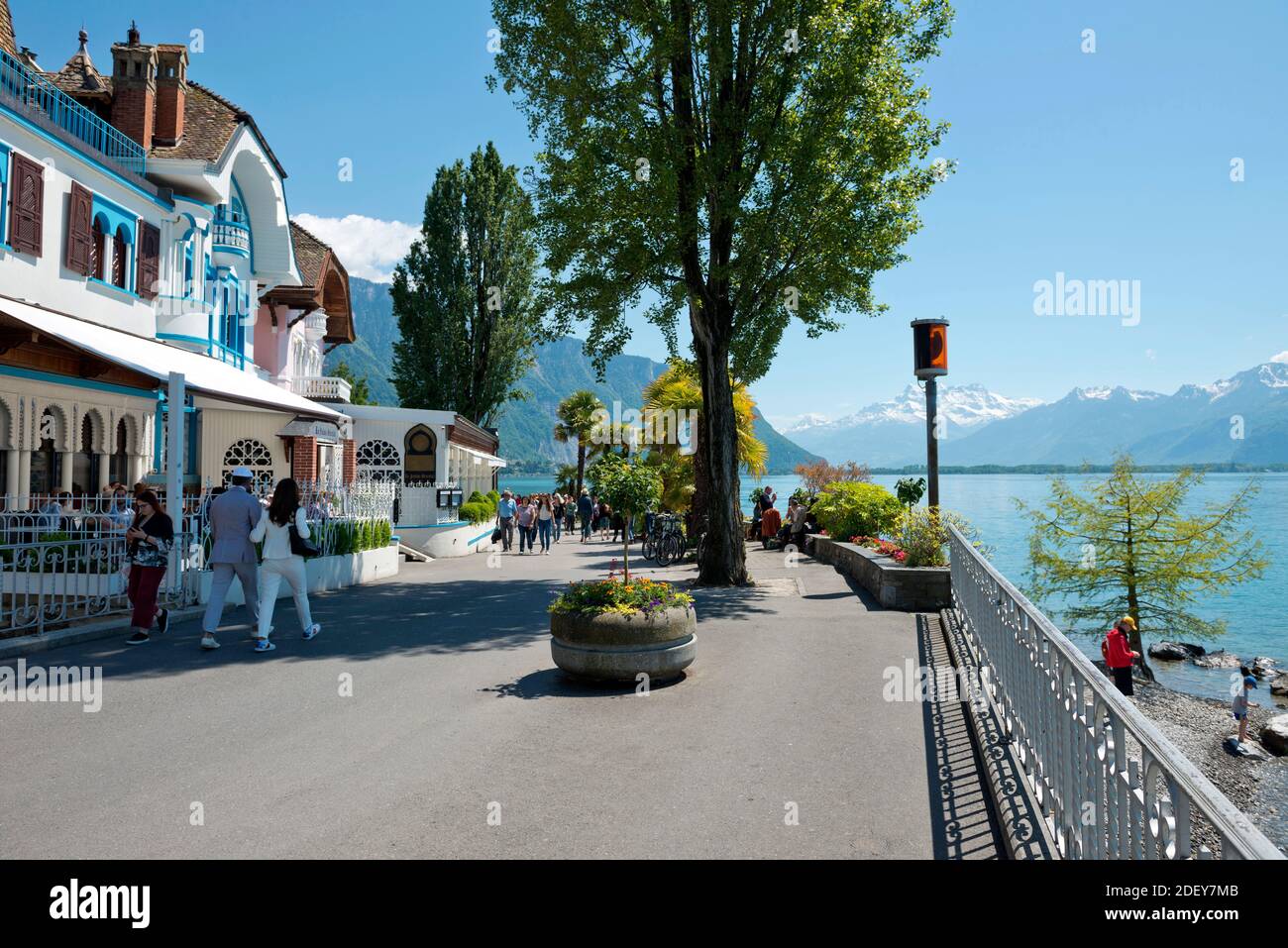 Svizzera, Vaud, Waadt, Lac Léman, Genfer See, Lago di Ginevra, Montreux, ville, Stadt, città, Les quais, die Docks, le banchine Foto Stock