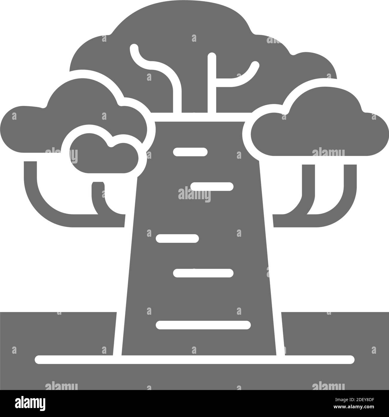 Icona di un albero di baobab africano grigia. Isolato su sfondo bianco Illustrazione Vettoriale