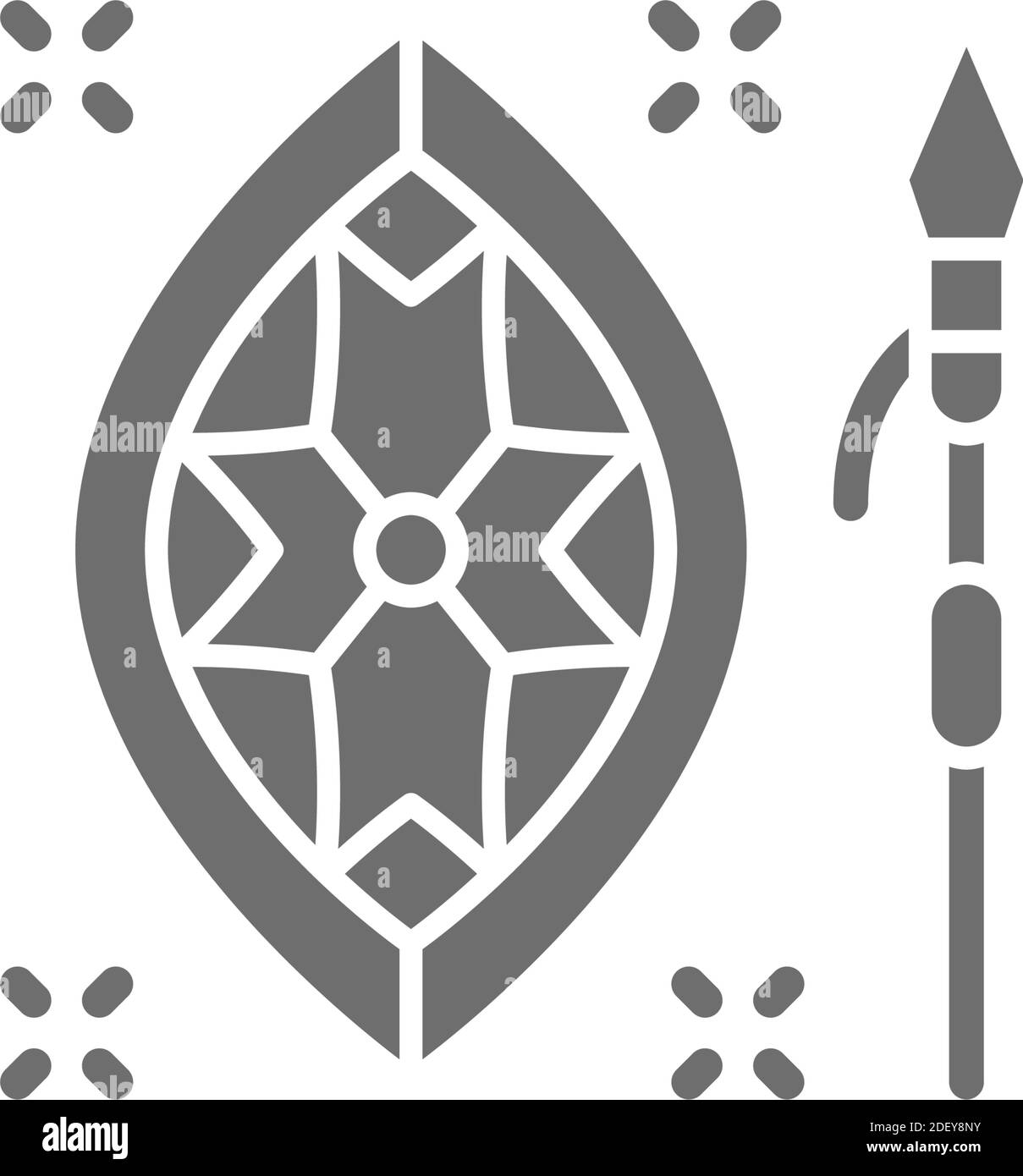 Icona Vector african lancia e scudo grigio. Illustrazione Vettoriale