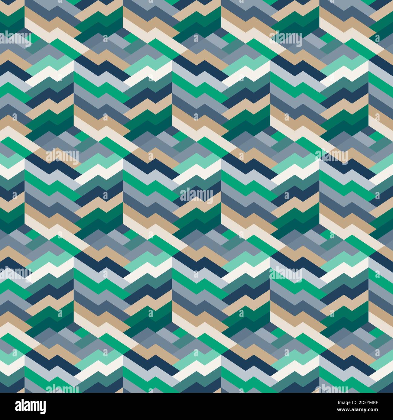 Modello senza cuciture con design geometrico a righe a zig-zag chevron. File infinite di linee a zig zag chevron. Geometria nitida, perfetta per tessuti e stampe Illustrazione Vettoriale