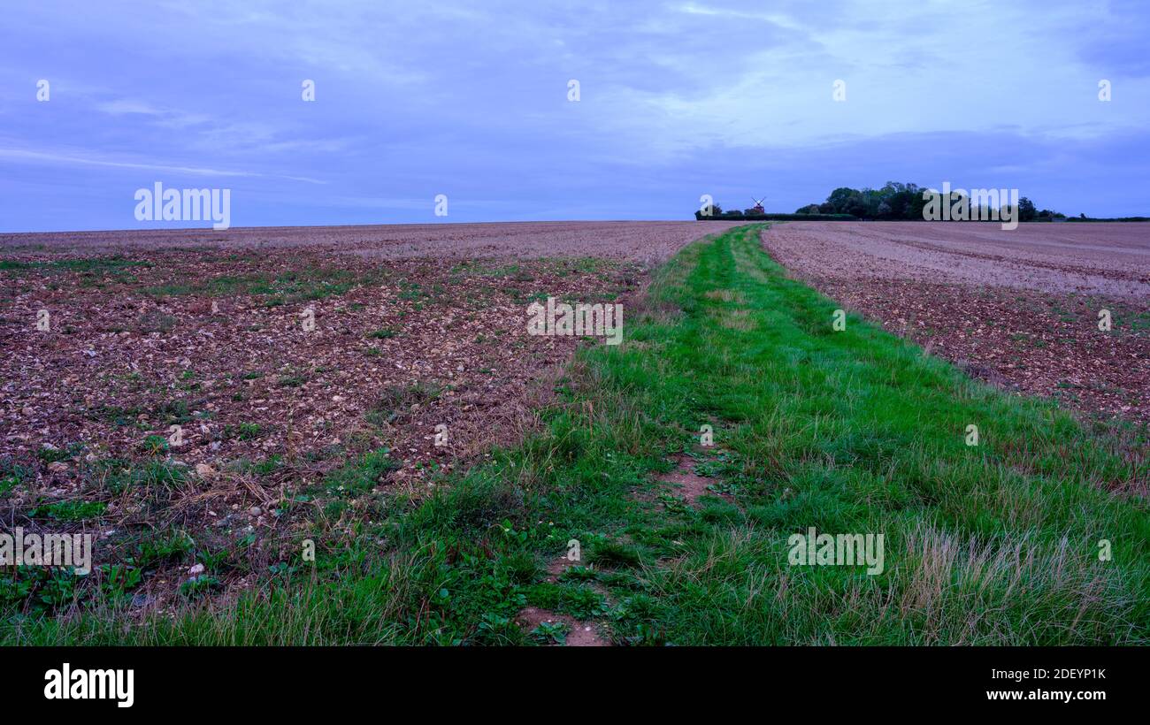 Charlton, Regno Unito - 4 settembre 2020: Windmill Hill tra Butser Hill e il villaggio di South Downs di Chalton, Hampshire, Regno Unito Foto Stock