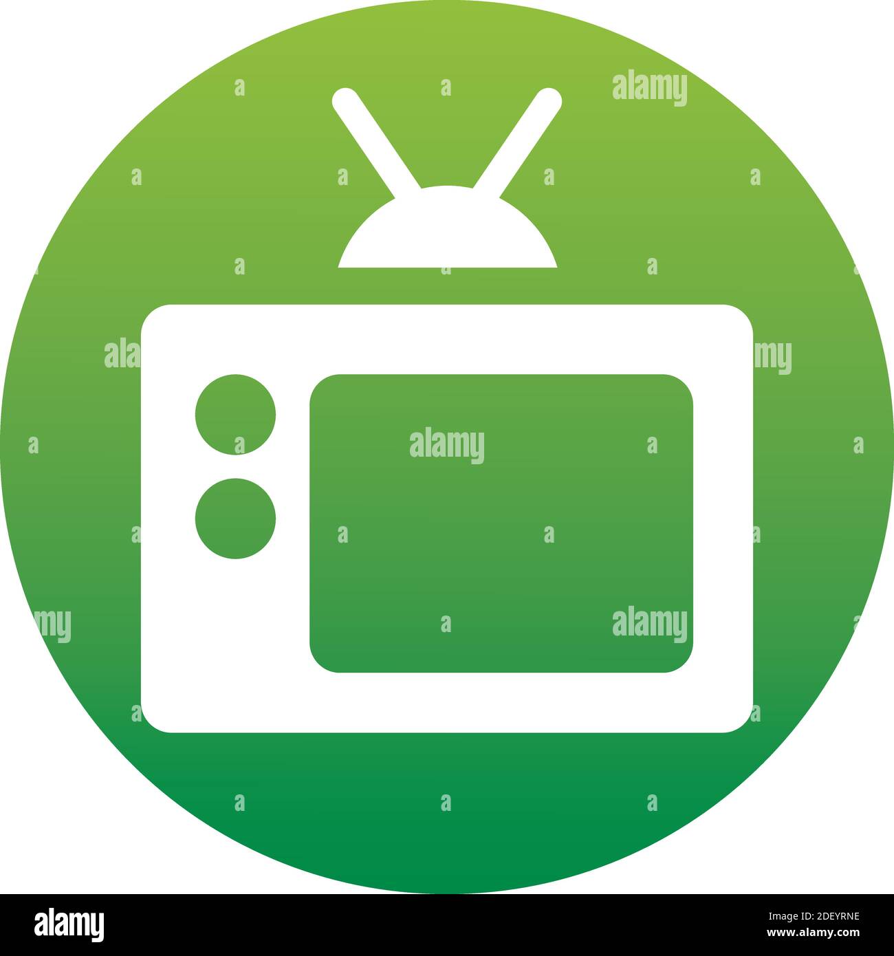 Icona TV di un set in stile piatto alla moda isolato su sfondo bianco. Simbolo della televisione sul pulsante verde del gradiente per il design del sito Web, il logo, l'app, l'interfaccia utente Illustrazione Vettoriale