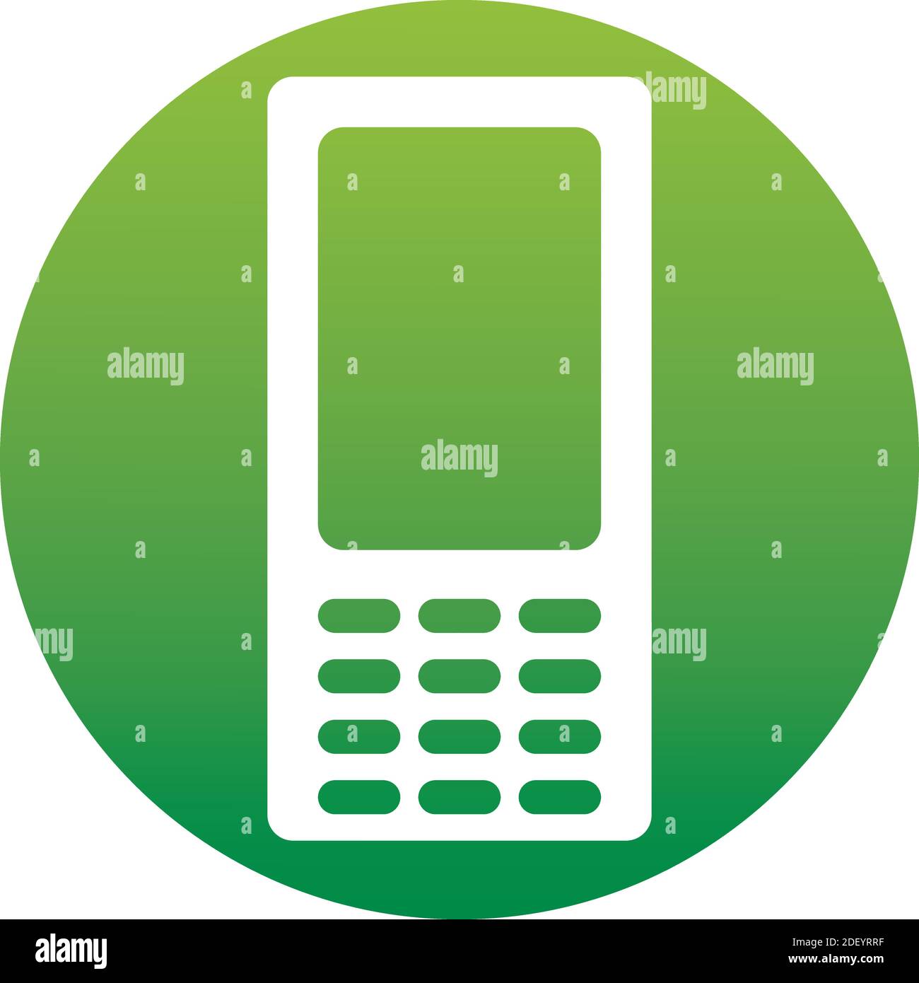Icona del telefono cellulare di un set in stile piatto alla moda isolato su sfondo bianco. Simbolo retro mobile su pulsante gradiente verde per il tuo sito web design, l Illustrazione Vettoriale