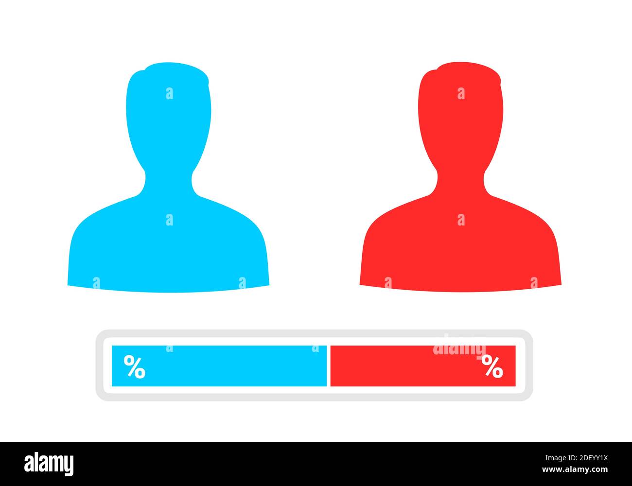 Due concorrenti, avversari, rivali e bar con percentuale. Confronto tra persona durante la lotta, combattimento, elezione, scrutinio.. Vincitore e perdente. Vettore Foto Stock