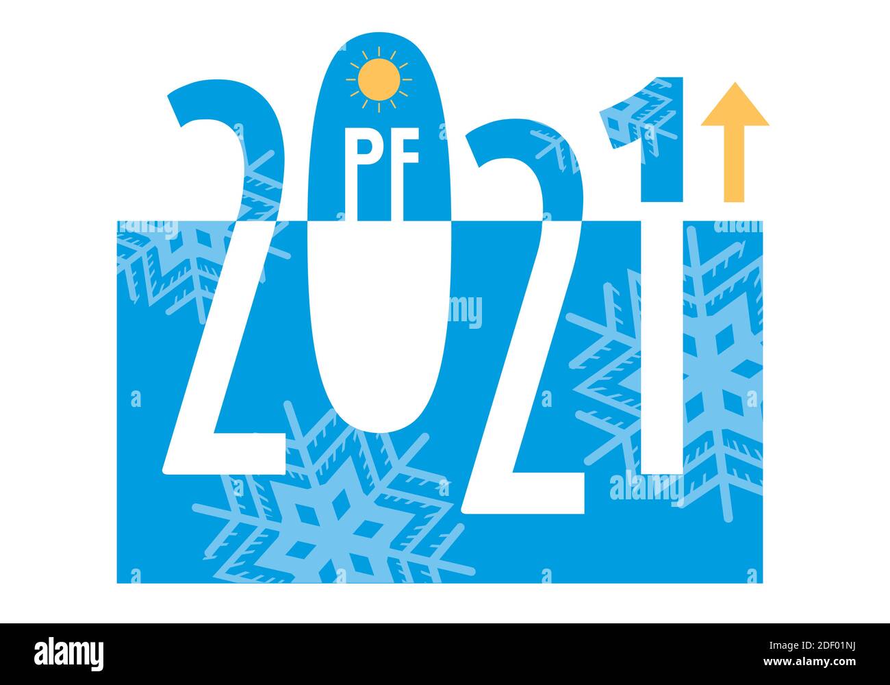 Biglietto d'auguri per il nuovo anno 2021, fiocchi di neve. PF card con numero 2021 su fondo fiocco di neve. Vettore disponibile. Illustrazione Vettoriale