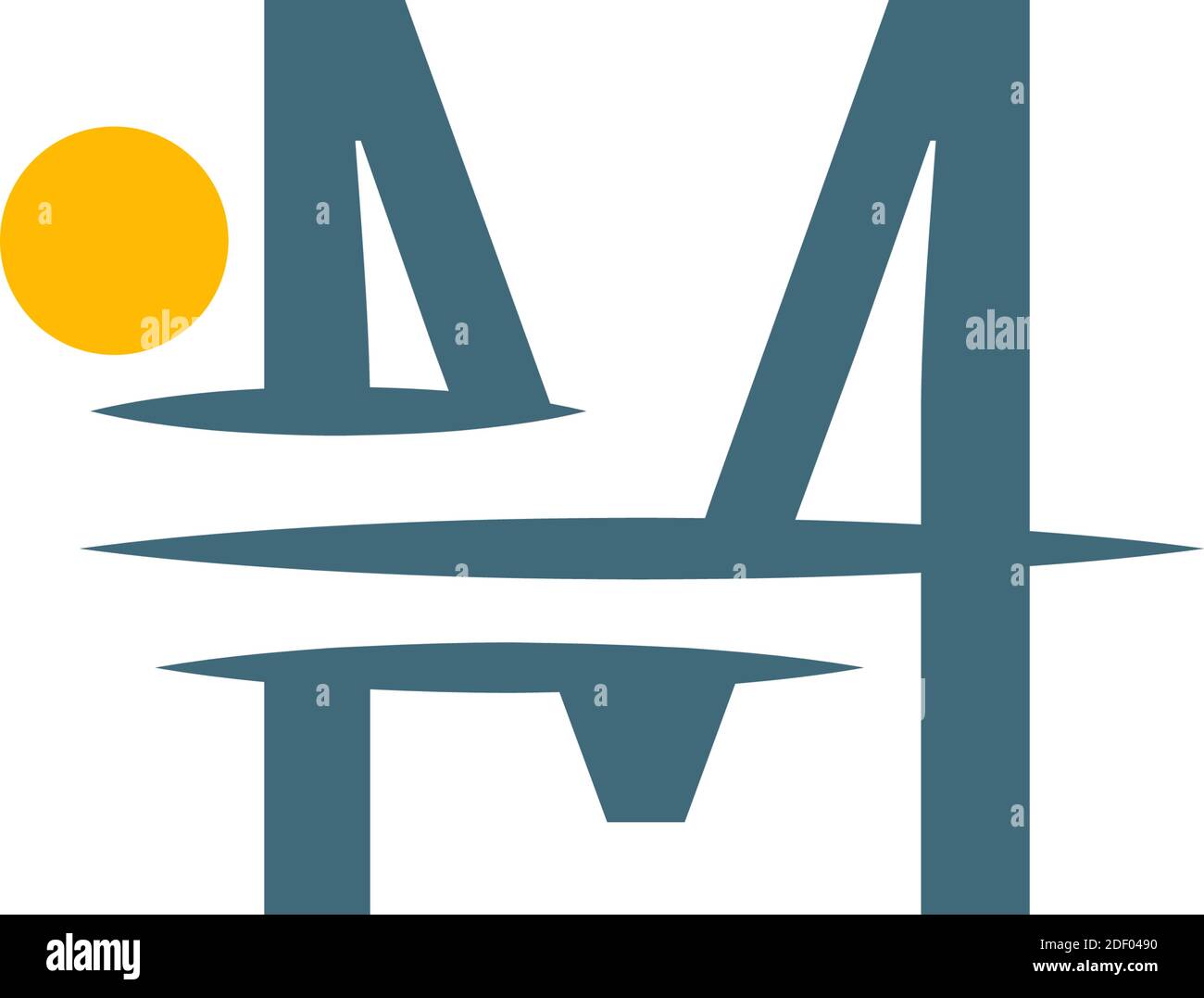 Icona del logo Letter M con illustrazione del design dell'icona del tramonto Illustrazione Vettoriale