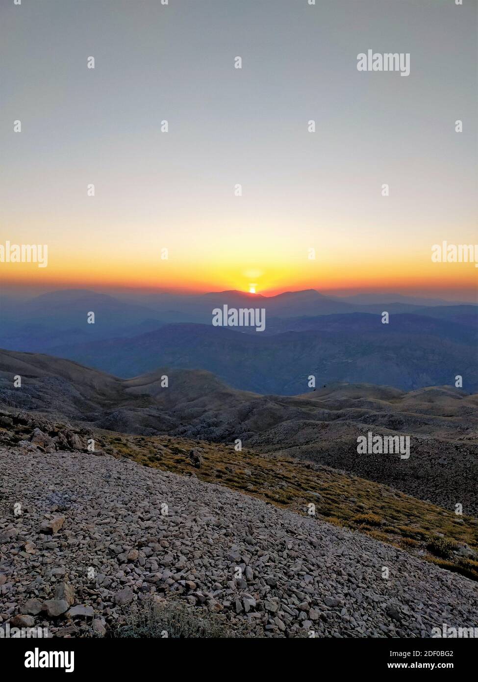 Vista al tramonto sul Monte Nemrut, Adiyaman, Turchia. Foto Stock