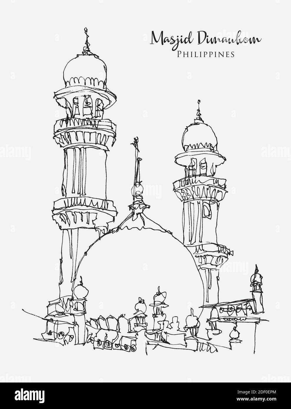 Disegno a mano vettoriale di Masjid Dimaukom o di Moschea rosa nelle Filippine Illustrazione Vettoriale