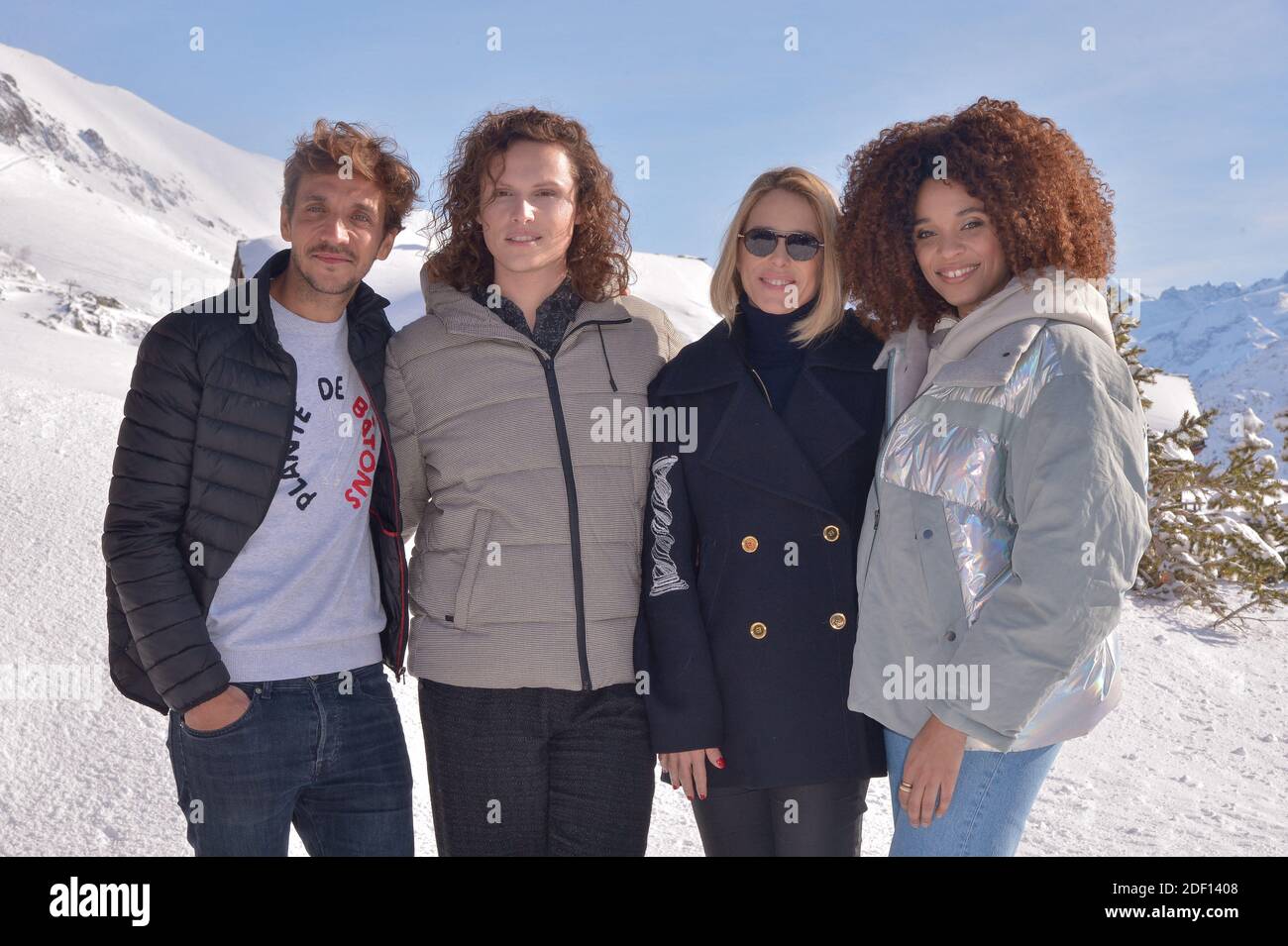 Ruben Alves, Stefi Celma, Pascale Arbillot, Alexandre Wetter partecipa a una fotocellula per il film Miss durante il 23° Festival de l'Alpe d'Huez Comedy Film di Alpe d Huez, Francia, il 18 gennaio 2020. Foto di Julien Reynaud/APS-Medias/ABACAPRESS.COM Foto Stock