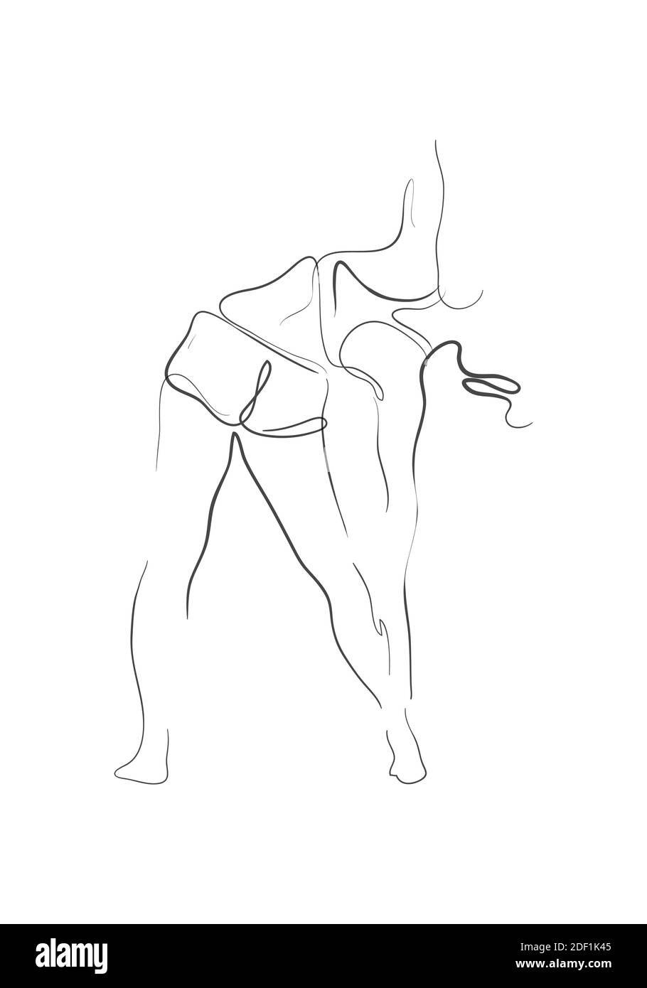Illustrazione disegnata a mano della posa o del carattere Tala-Vrikshasana Donna in piedi in una curva laterale Yoga posa Foto Stock