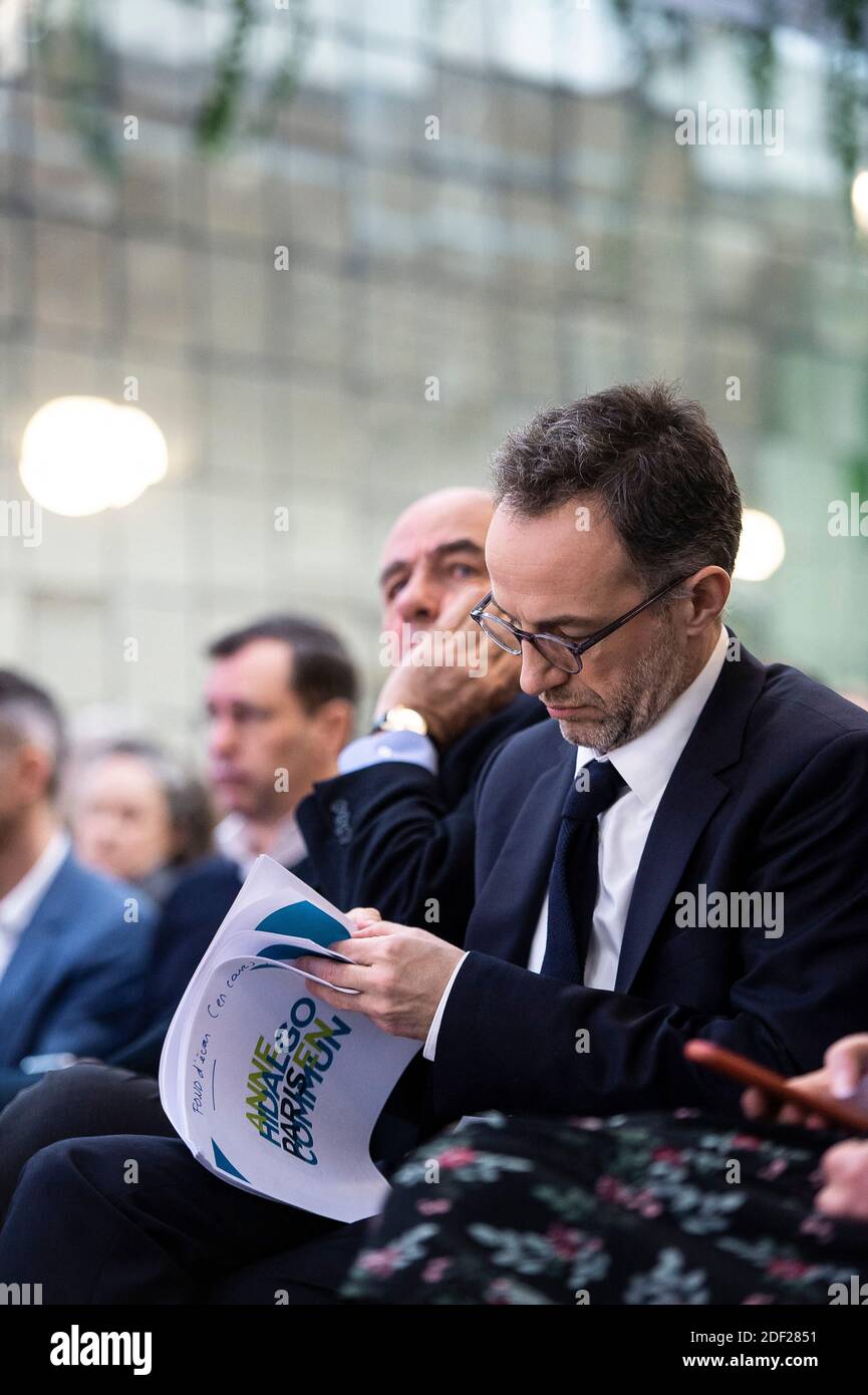 Emmanuel Gregoire durante una conferenza stampa per rivelare il programma elettorale di Anne Hidalgo per le elezioni locali, a Parigi, il 6 febbraio 2020. Foto di Eliot Blondt/ABACAPRESS.COM Foto Stock