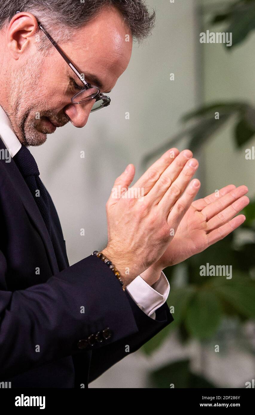 Emmanuel Gregoire durante una conferenza stampa per rivelare il programma elettorale di Anne Hidalgo per le elezioni locali, a Parigi, il 6 febbraio 2020. Foto di Eliot Blondt/ABACAPRESS.COM Foto Stock