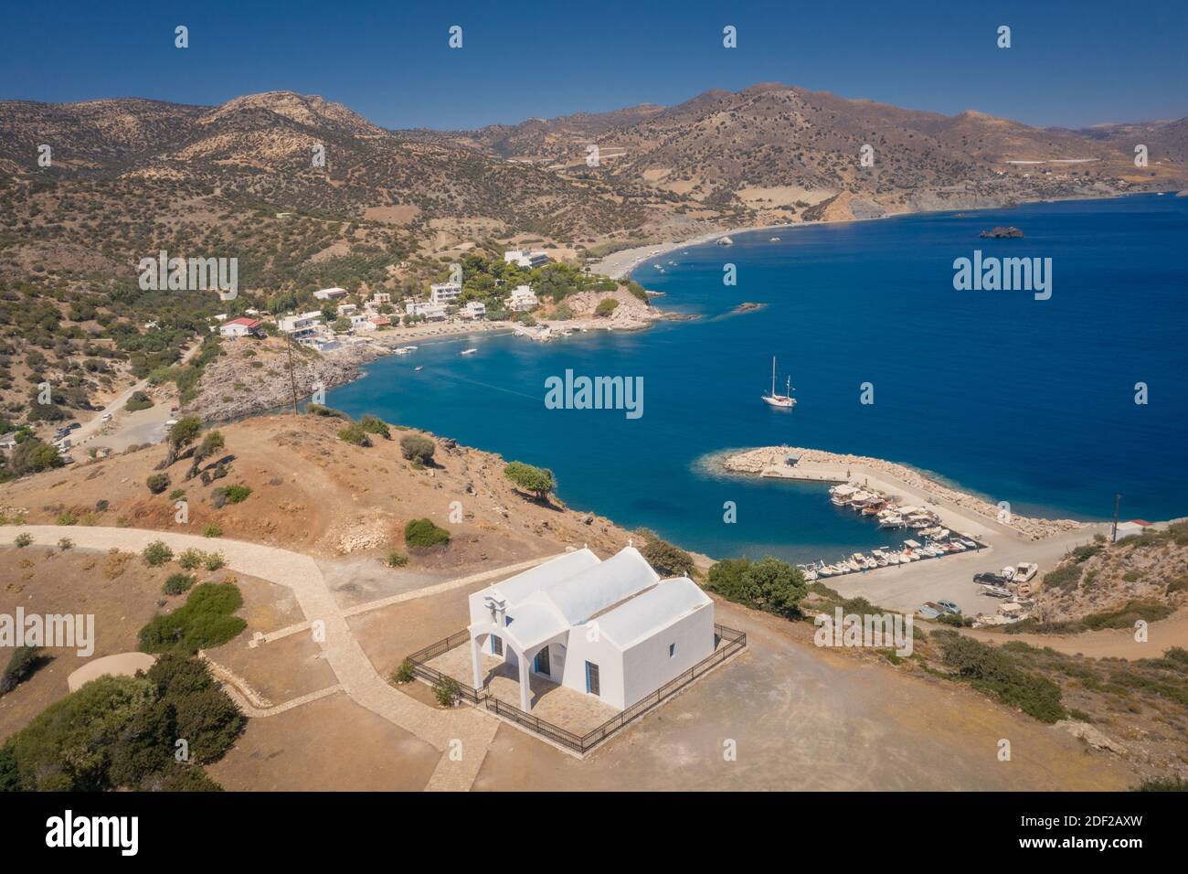 Cappella a Makronisi Heraklion a Kaloi Limenes, Creta, Grecia Foto Stock