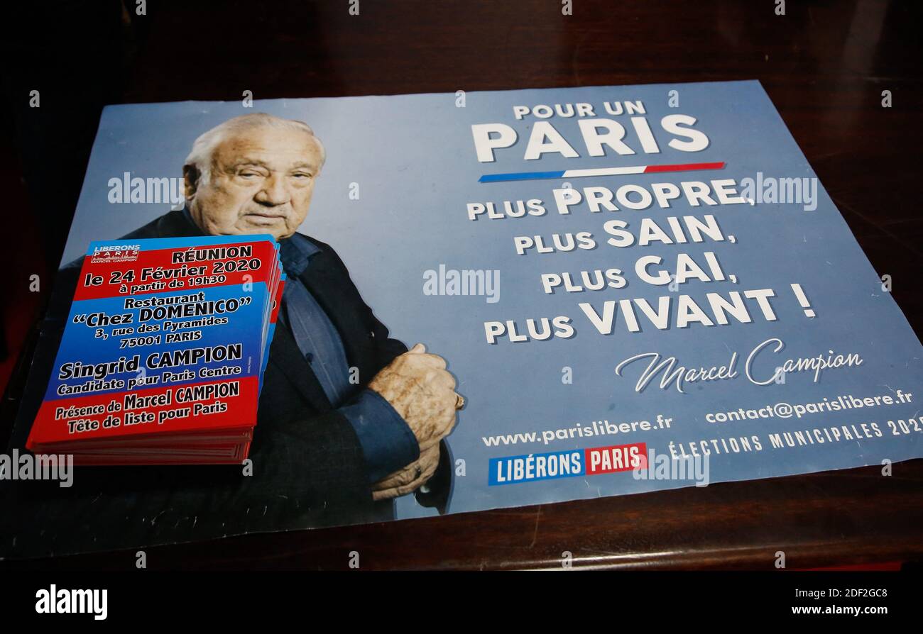 Illustrazione del quartier generale della campagna elettorale del candidato a Parigi elezione mayoral Marcel Campion a Parigi, Francia il 13 febbraio 2020. Foto di Jean-Bernard Vernier/JBV News/ABACAPRESS.COM Foto Stock