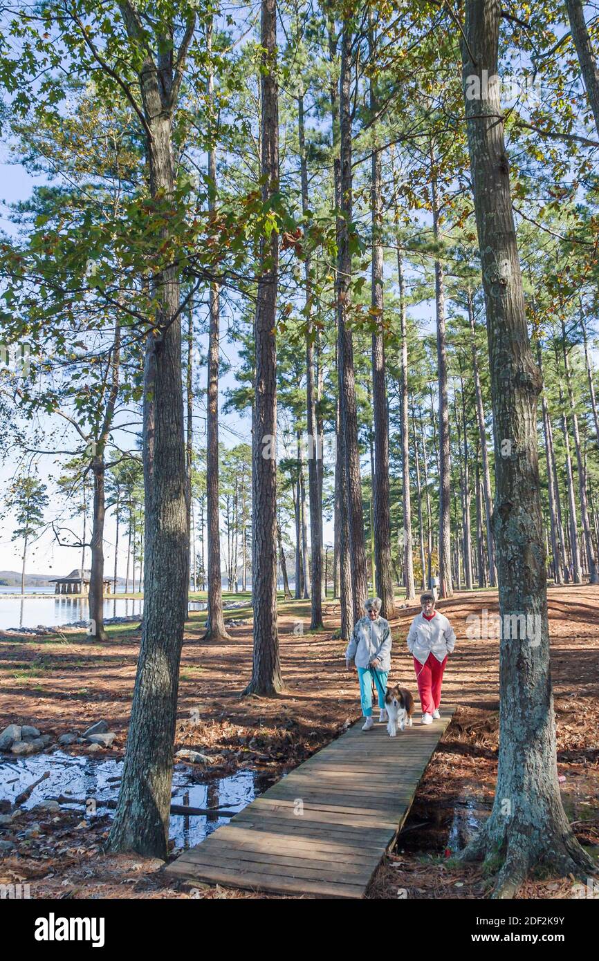 Alabama Lake Guntersville state Park escursionisti escursioni a piedi, natura paesaggio naturale cane animali domestici campeggio donne amici, Foto Stock