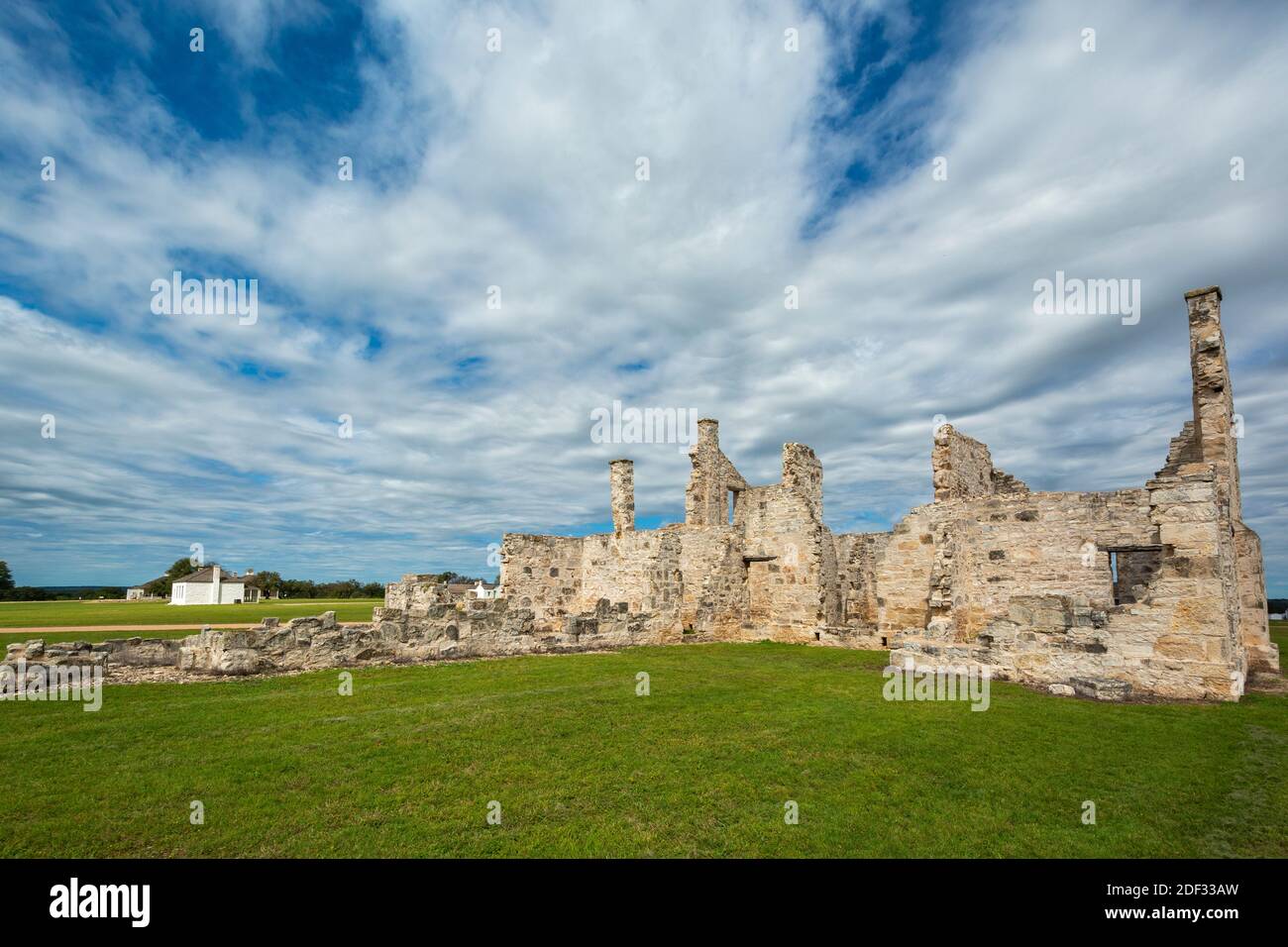 Texas Forts Trail, sito storico statale di Fort McKavett, quartier generale, costruito nel 1856, distrutto da un incendio del 1941 Foto Stock