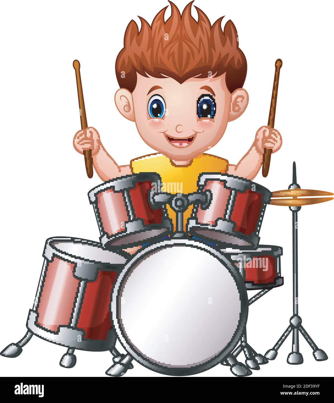 Illustrazione vettoriale del ragazzo di Cartoon che suona una batteria  Immagine e Vettoriale - Alamy