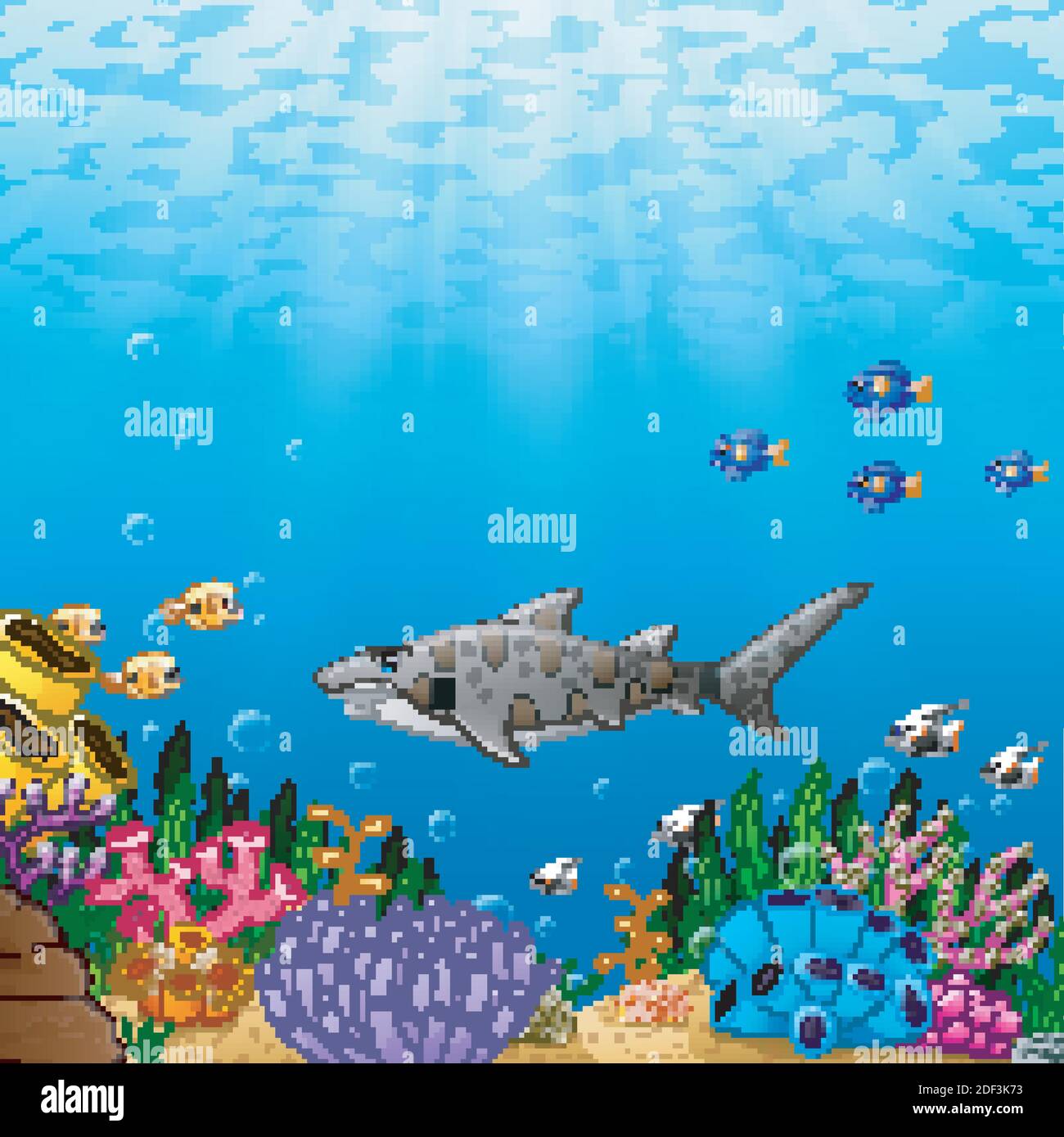 Illustrazione vettoriale di pesci di squalo tropicale Cartoon con bella subacquea mondo Illustrazione Vettoriale