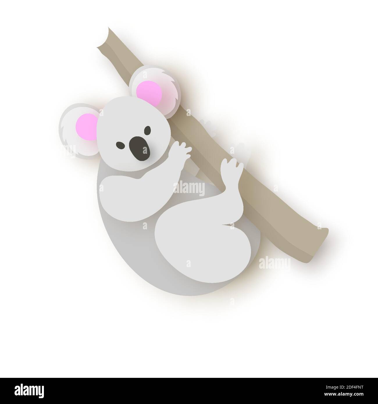Koala giovane. Orso australiano. Eucalipto o albero della gomma. Vettore Illustrazione Vettoriale