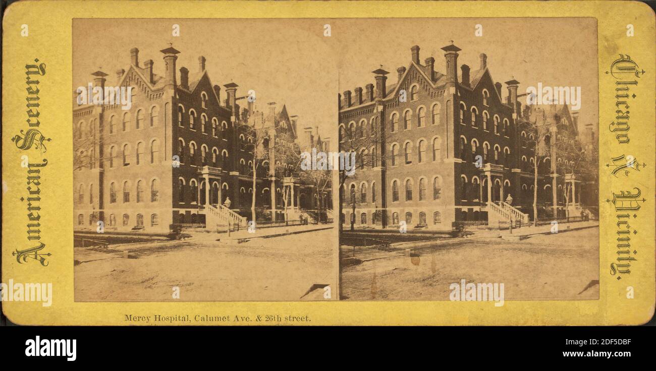 Mercy Hospital, Calumet Ave. & 26th Street., immagine, Stereographs, 1850 - 1930 Foto Stock