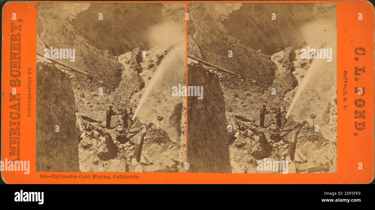 Hydraulic Gold Mining, California., immagine fissa, Stereographs, 1871 - 1878, Pond, C. L. (Charles L Foto Stock