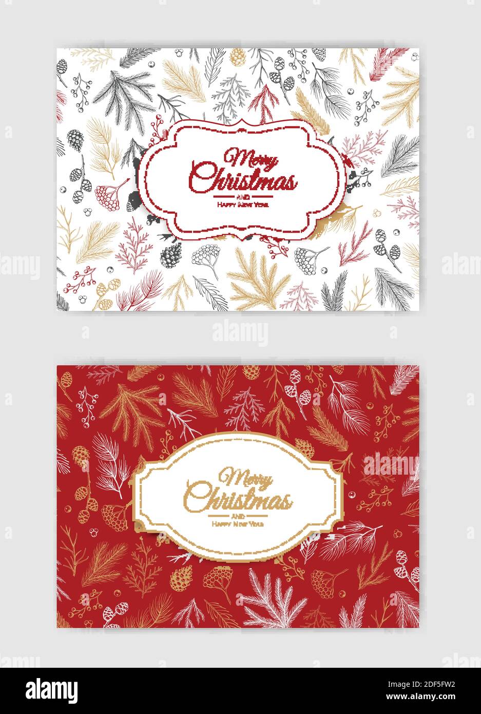Set di carte di Natale vettoriali. Progettazione di modelli di carte per feste Illustrazione Vettoriale