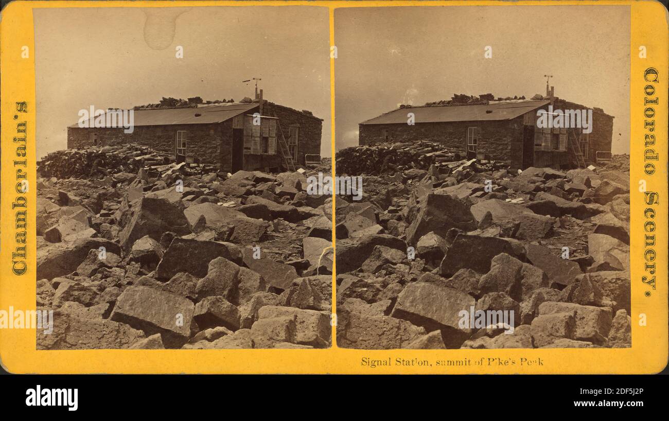 Stazione di segnale, cima del picco di Pike., immagine fissa, Stereographs, 1850 - 1930, Chamberlain, W. G. (William Gunnison Foto Stock