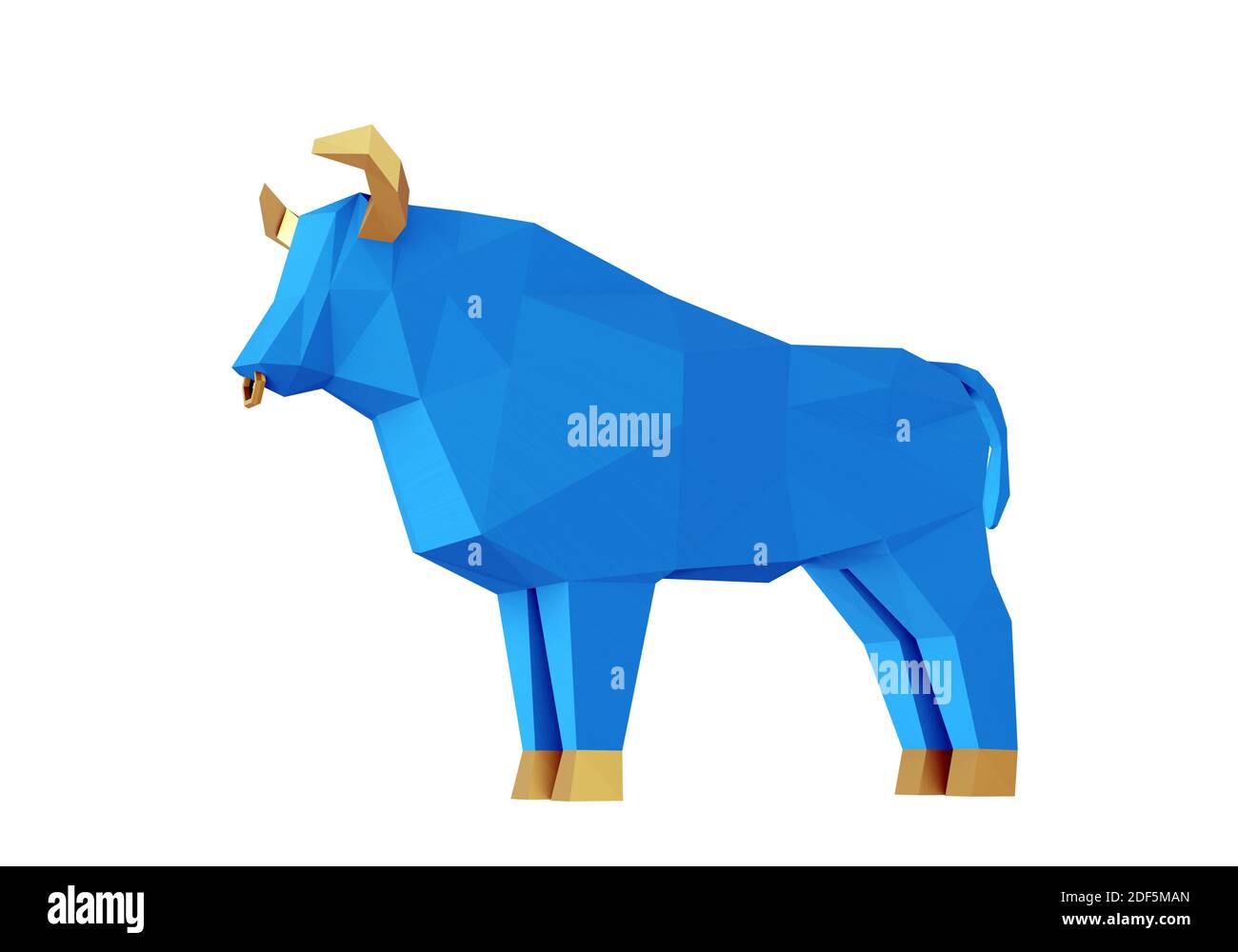 Figura di un Blue Bull poligonale semplificato, simbolo del nuovo anno 2021, rendering 3d Foto Stock