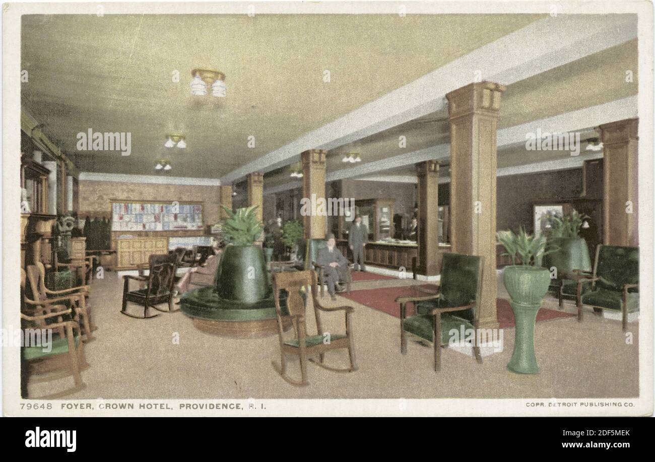 Foyer, Crown Hotel, Providence, R.I., Still Image, Postcard, 1898 - 1931 Foto Stock