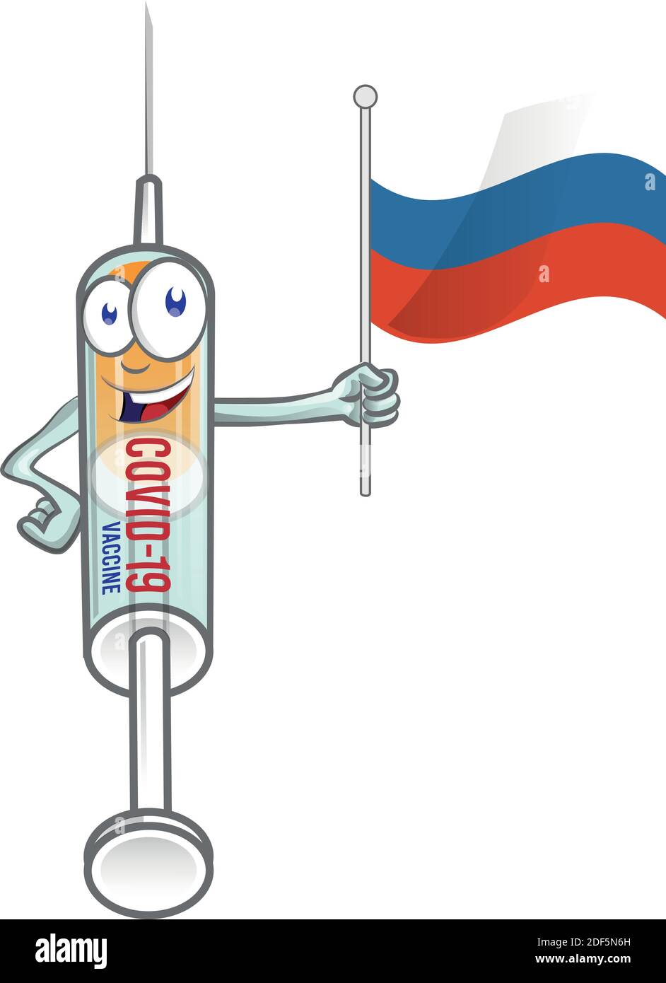 siringa medica vaccino corona virus covid-19 con bandiera russa . vettore cartoon illustrazione Illustrazione Vettoriale