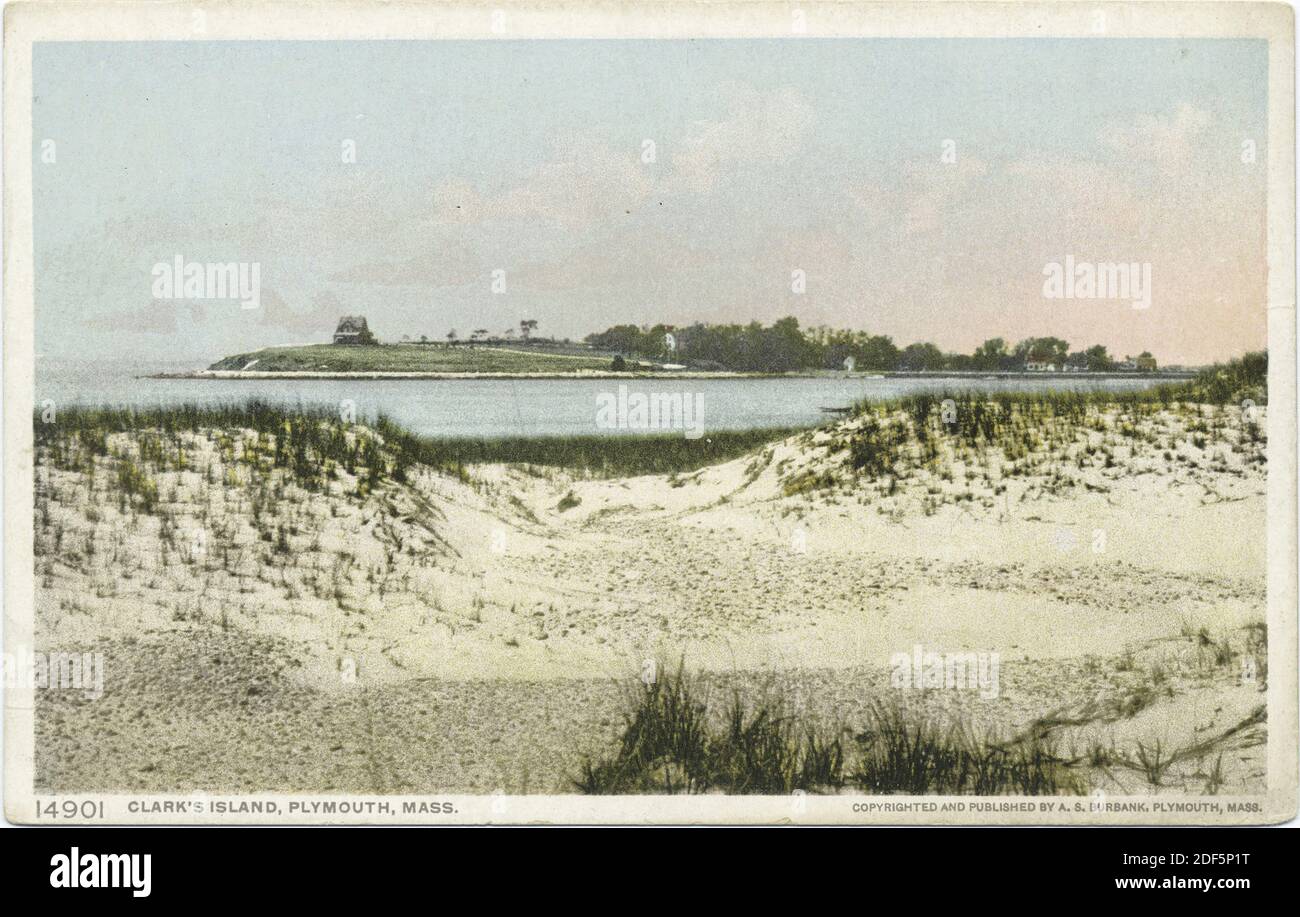 Clark's Island, Plymouth, Mass., immagine fissa, Cartoline, 1898 - 1931 Foto Stock