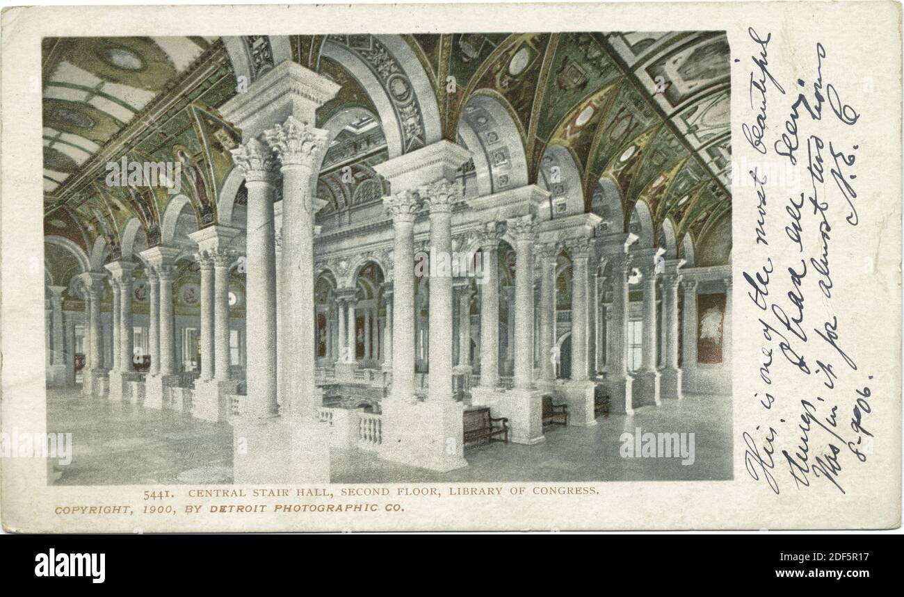 Stair Hall centrale, 2 ° piano, Biblioteca del Congresso., immagine, Cartoline, 1898 - 1931 Foto Stock