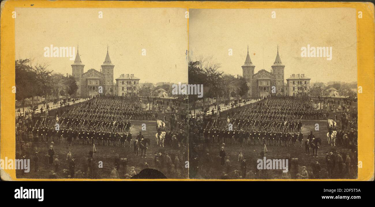 Maggio formazione sul comune sud, prigione a distanza, 7 società del 6 ° Regiment Volontarii., immagine still, Stereographs, 1850 - 1930, Towle, S. (Simon Foto Stock