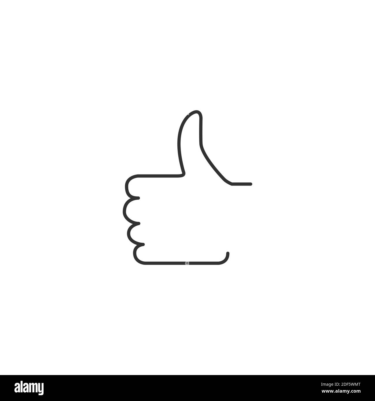 Contorno nero dell'icona con il pollice in alto, pulsante lineare come. Illustrazione vettoriale di stock isolata su sfondo bianco. Illustrazione Vettoriale