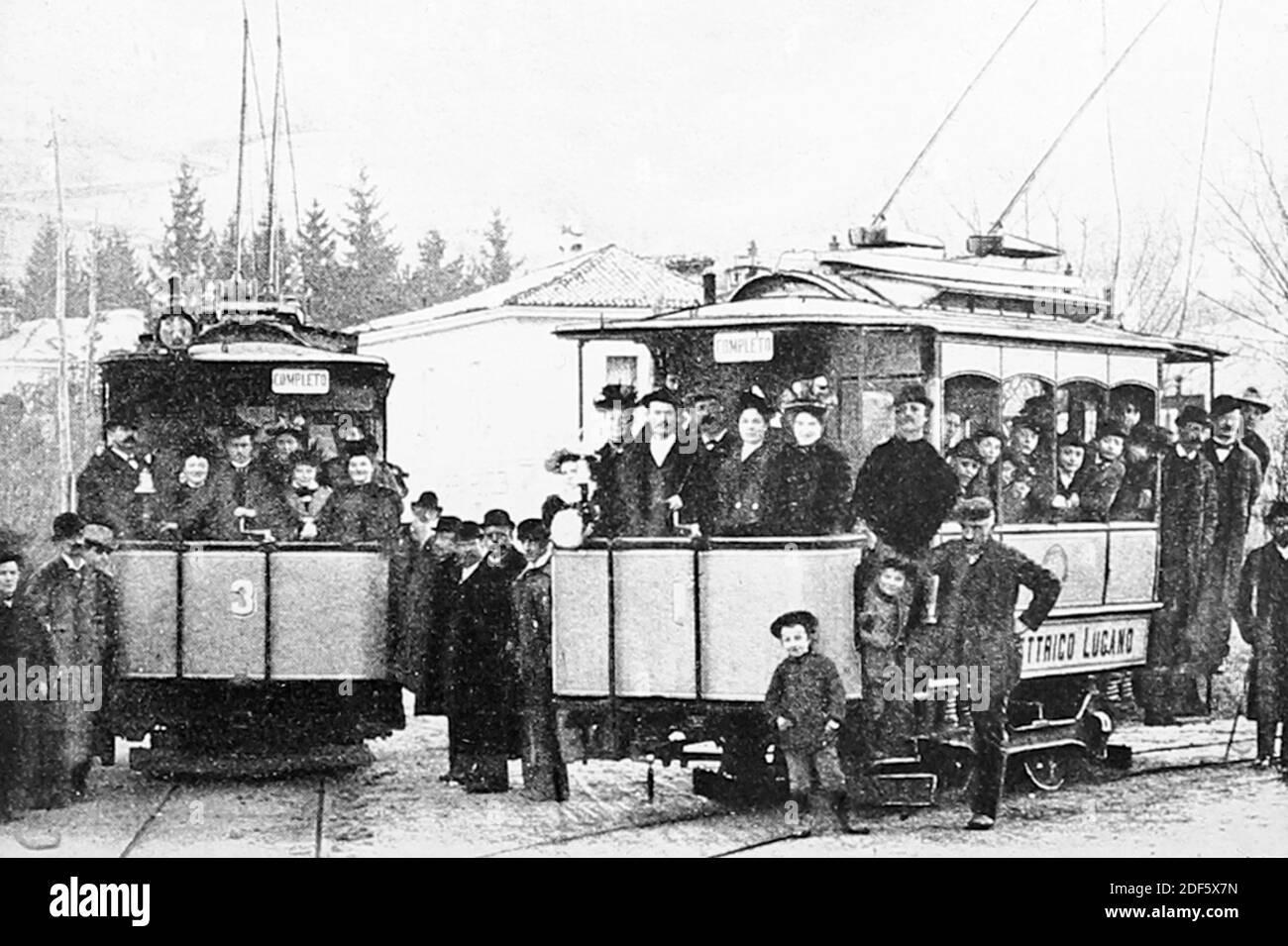 Tram elettrici, Lugano, Svizzera, pre-1900 Foto Stock