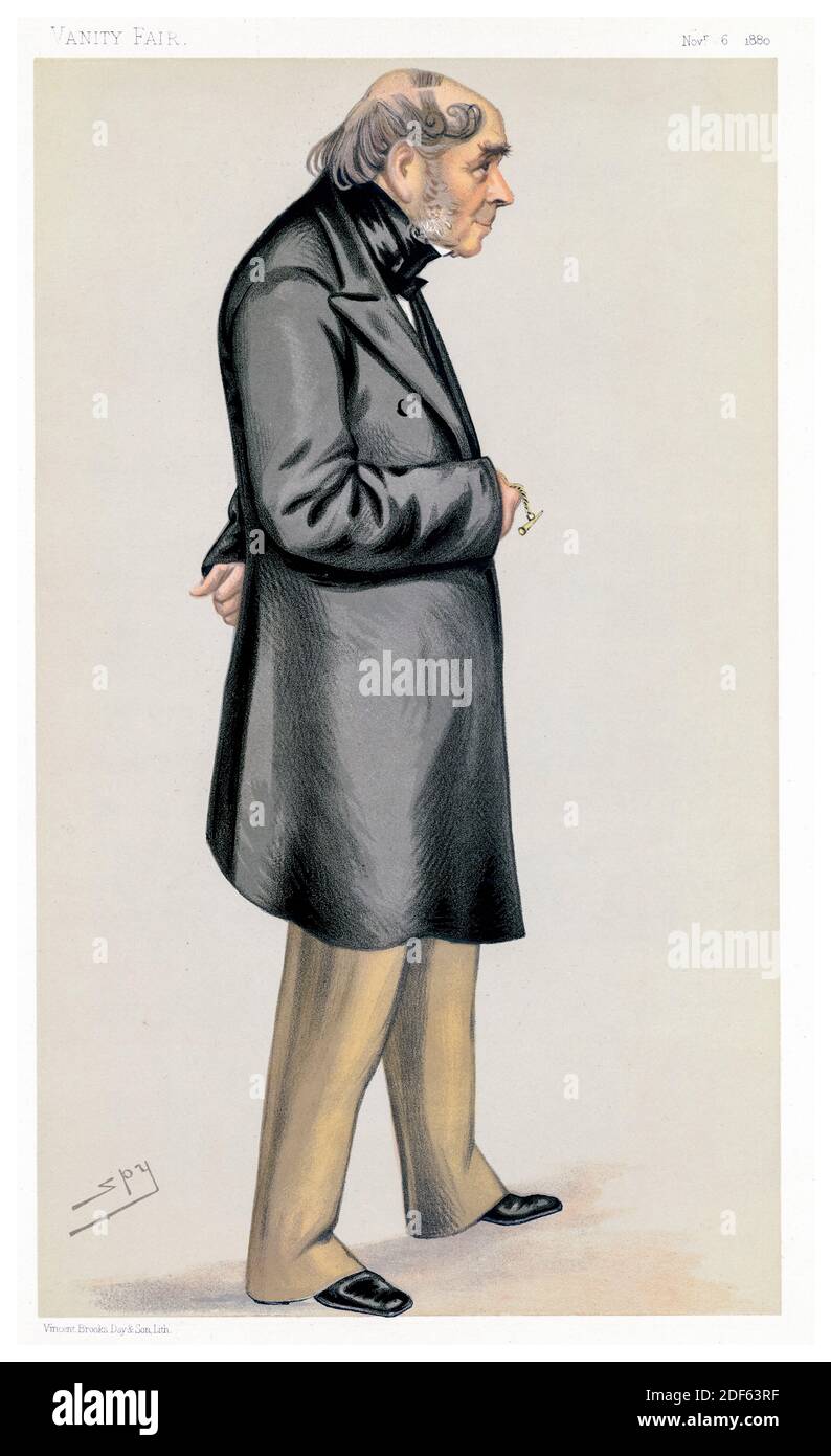 Sir Henry Bessemer (1813-1898), ingegnere inglese, inventore e imprenditore dell'industria dell'acciaio, caricatura di Sir Leslie Ward, 1880 Foto Stock