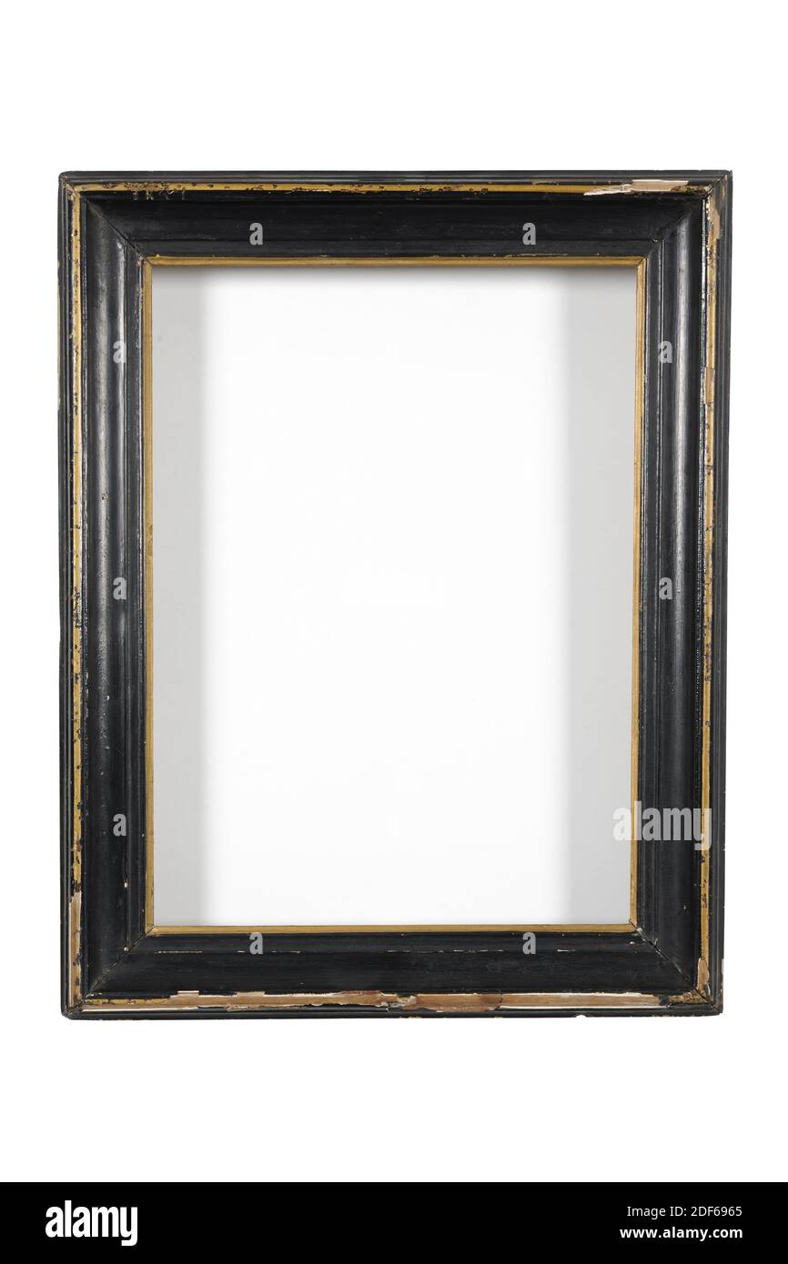 Cornice, Anonimo, prima metà del XIX secolo, legno, lucido, dorato, dorato, cornice nera lucida con bordo interno ed esterno dorato, Generale: 62.2 x 49 x 4,4 cm (622 x 490 x 44 mm), dimensioni interne: 51 , 8 x 38,9 cm (518 x 389 mm), luce diurna: 48.4 x 35,5 cm (484 x 355 mm Foto Stock